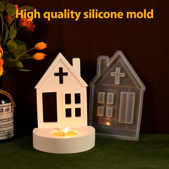 2 stuks siliconen vormen gietvormen, huis siliconen vorm kandelaar, siliconen vorm huispak, gietvormen siliconen Pasen, siliconen vorm huizen, gietvorm boom, kaarsen vormen siliconen, wit, CM — afbeelding 4