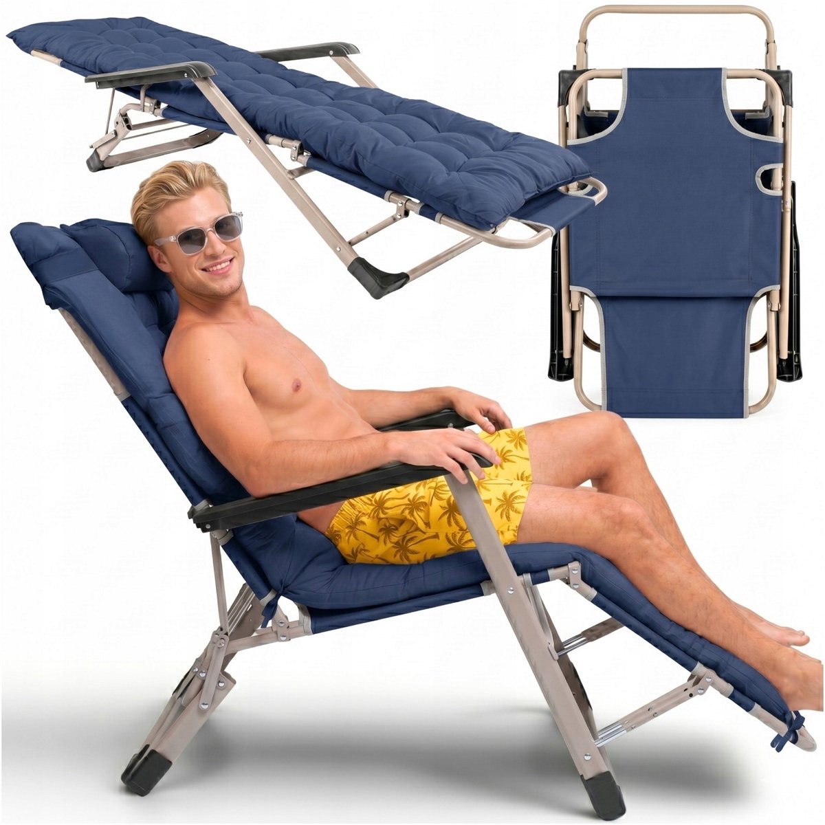 Merkloos Zero Gravity Ligbed met Kussen - Blauw - Opvouwbaar