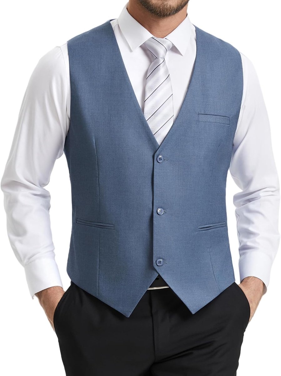 Kostuumvest voor heren, elegant, bruiloft, pak, vest, regular fit, klassiek formeel kostuumvest, effen, bruidegomvest, smoking vest voor mannen, met 3 knoopzakken, S-4XL