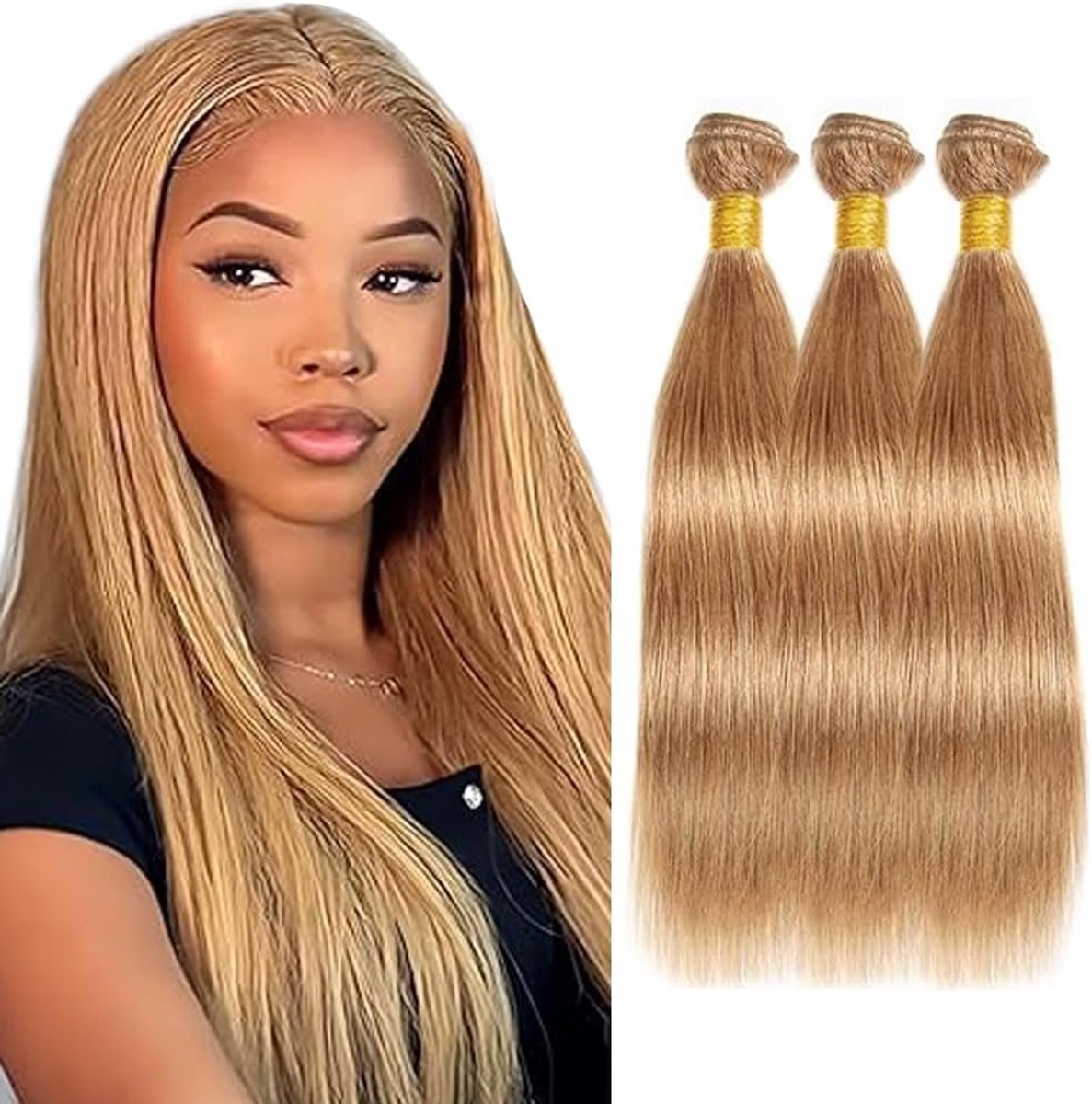 Bundles Human Hair ExtensionsUitbreiding Cheveux Naturel Perruque Vrouw Unprocessed Brazilian Virgin Hair Weave #27 Honey Blonde 3 Bundles Total 300g 14 16 18 Inch