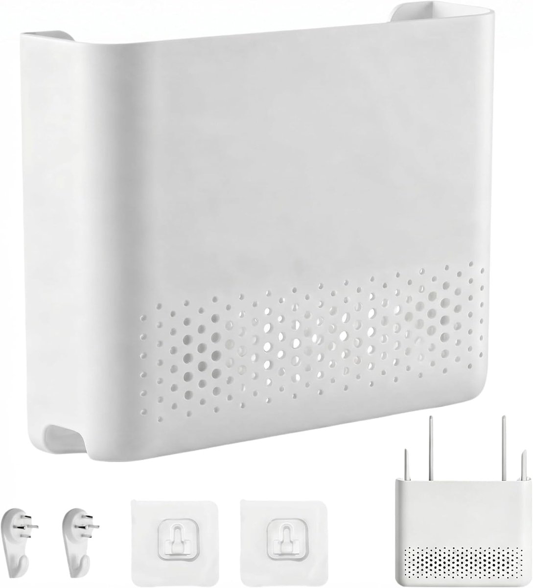 30 x 22 x 6,5 cm, wandrek, wifi-wandophanging, opbergdoos met kleefgesp en spoorloze spijker voor het opbergen van routers, wit