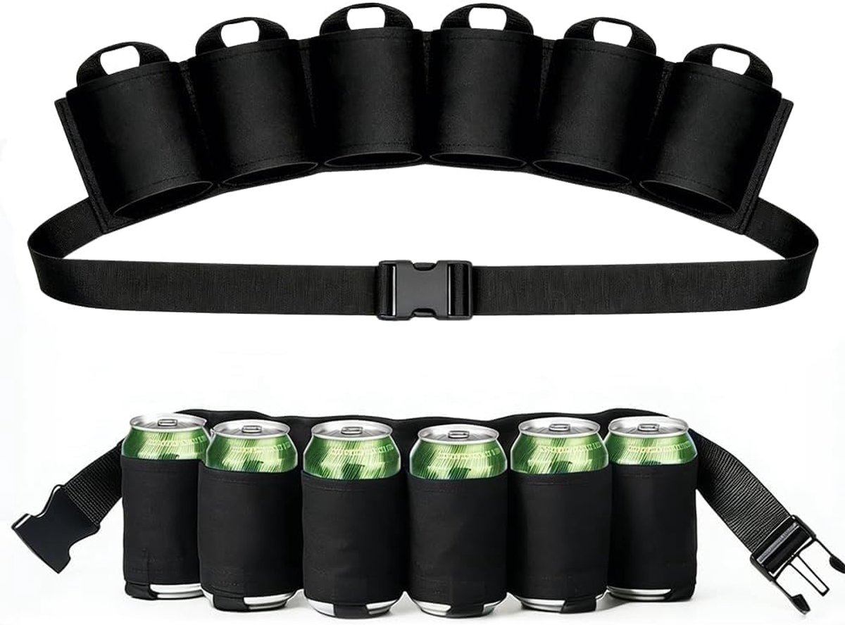 Bierhouder, draagbare drinker, bier, frisdrank, riemhouder, 6 dranken, verstelbare bierhouder, drankblikjesriem voor festivals, vrijgezellenfeesten, carnaval en kamperen