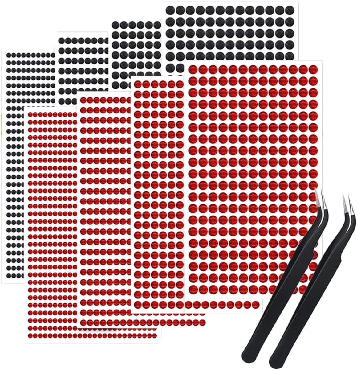 3584 stuks zelfklevende glittersteentjes voor het gezicht, blad strassteentjes, zelfklevend met 2 pincetten, rood-zwarte strasstickers, acryl-kristallen edelsteenbladeren voor doe-het-zelf