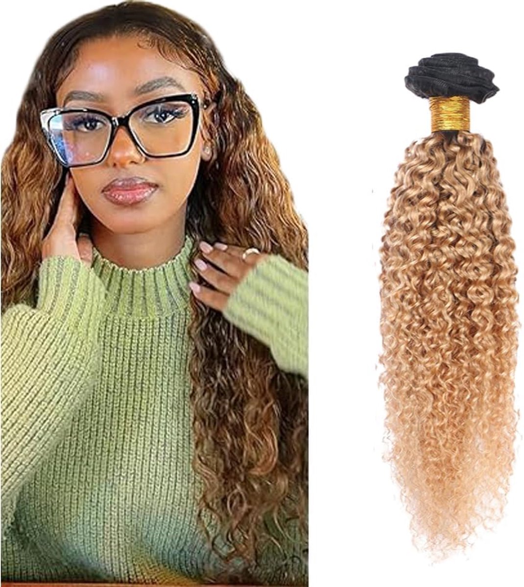 Ombre Brown Color Curly Wave Echt haar pruik Bundles Human Hair Extensions Double Weft Weave Unprocessed Virgin Bundles Soft and Silky For Women 20 Inch