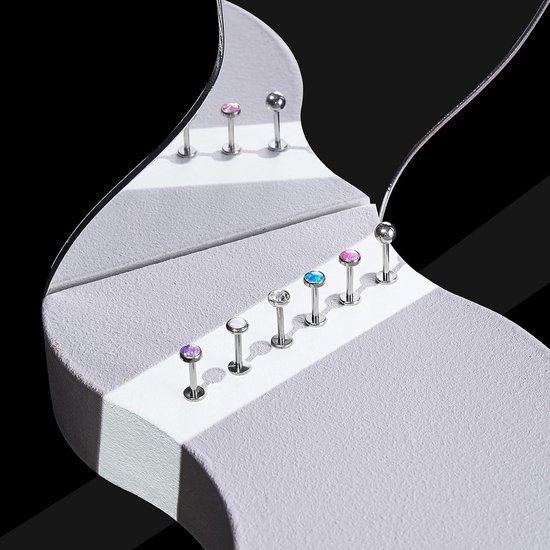 G23 titanium labret lippiercing steker 8MM 16G Medusa Monroe CZ opaal barbell tragus helix lip piercing, Opaal Zirkonia — afbeelding 4