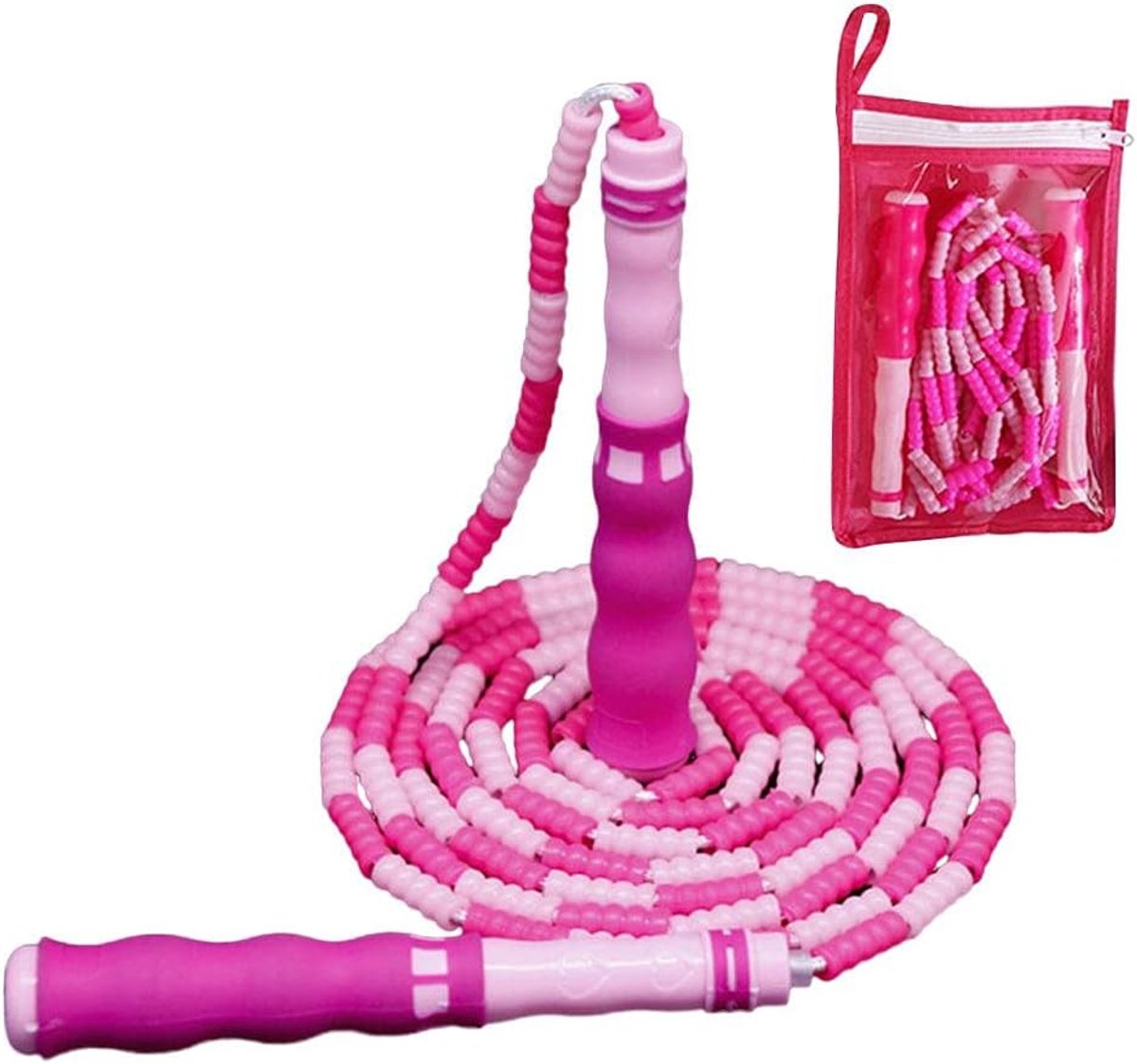 Springtouw met kralen, verstelbaar gesegmenteerd springtouw voor kinderen en volwassenen, gewichtsverlies, fitness, springtouw met oefening
