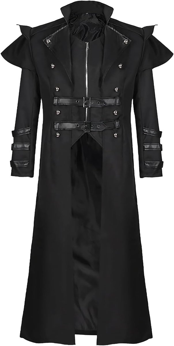Herenjack met Capuchon, Gotische Frack met Capuchon, Middeleeuwse Retro Renaissance Jas, Victoriaanse Paleis Vintage Jas Halloween Cosplay Kleding, Zwart, L
