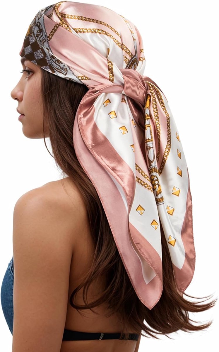 Sjaal voor dames, licht, lente-zomer, 90 x 90 cm, klassieke print, veelzijdige, elegante sjaal voor hoofd, hals en tas