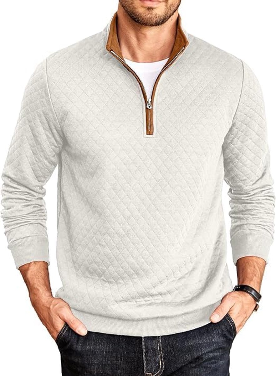Heren 1/4 Zip Sweatshirt 3D Luchtweefsel Trui | Opstaande kraag Heren pullover, warme wintertrui lange mouwen met rits, regular fit, voor vrije tijd en buitenactiviteiten