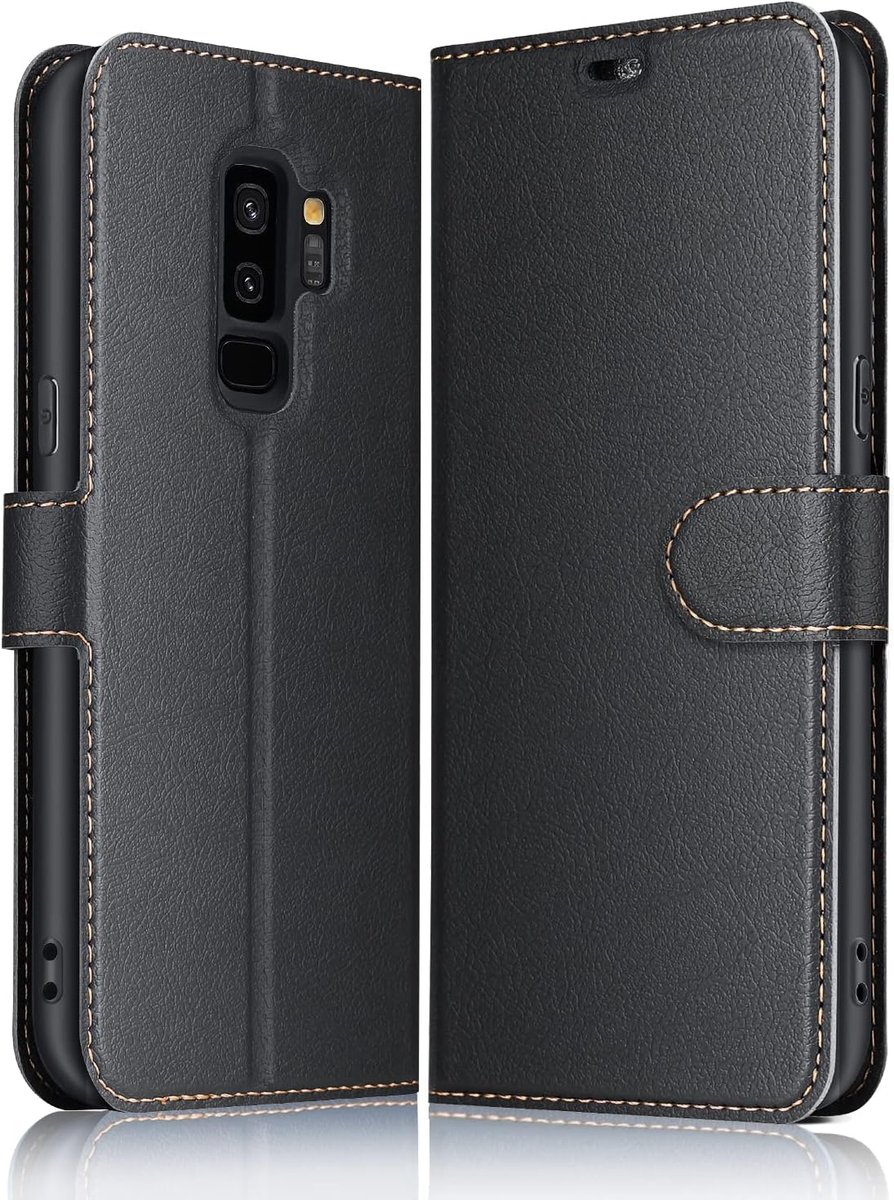 Hoes voor Samsung Galaxy S9 Plus, leer klapbaar beschermhoesje tasje telefoonhoesje met [Magnetisch, kaartenvak, standfunctie] voor Samsung Galaxy S9 Plus (Zwart)