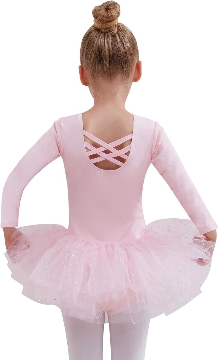 Meisjes balletjurk katoen balletshirt korte mouwen balletpak dansjurk dansbody met rok tutu