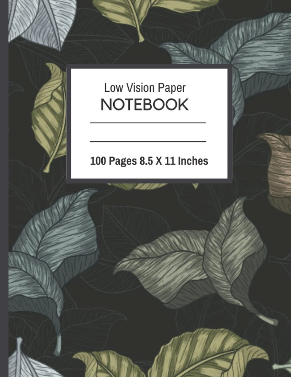 Vision Notebook Dark Lines (Cute Black Floral Pattern) - Great Low Vision Paper Notebook for Elderly, Visually Impaired and Young Students