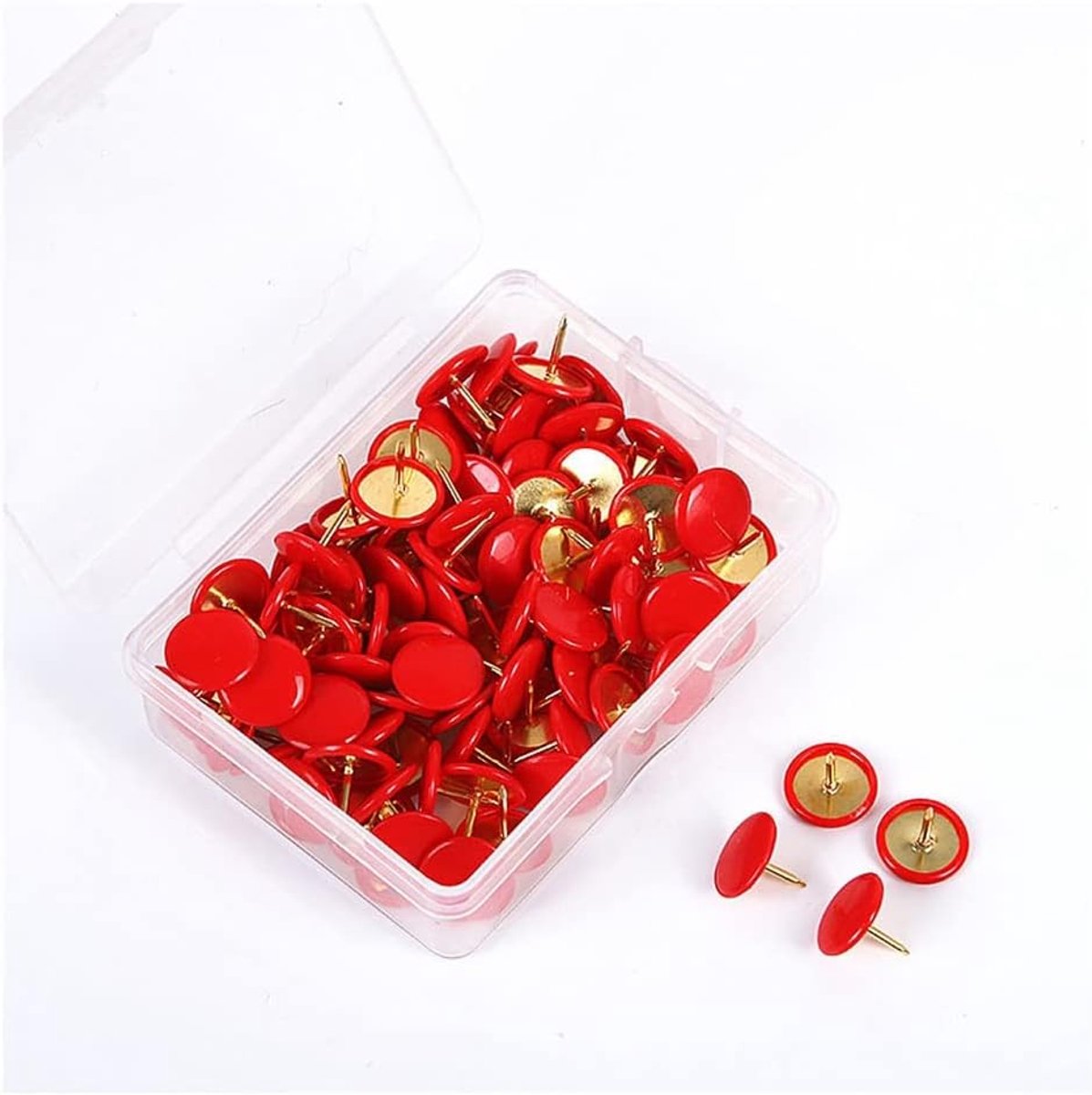 Punaises, ronde punaises decoratieve nietjes, markeernaalden, thumbtacks met kunststof koppen en stalen punten, ronde pinnen, voor foto's, kurk, prikbord, rood