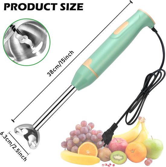 Elektrische staafmixer, 400 W pureerstaaf, snelheden roerstaaf, roestvrij staal voor babyvoeding, soep, smoothies, puree, saus handblender — afbeelding 5