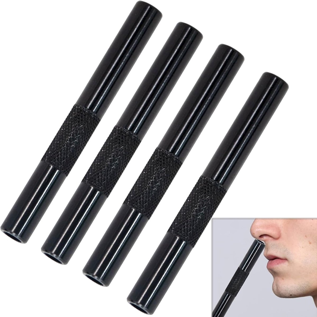 Herbruikbare rietjes van aluminium, ca. 7 cm, draagbaar rietje voor onderweg, premium kwaliteit, licht en hygiënisch, zwart