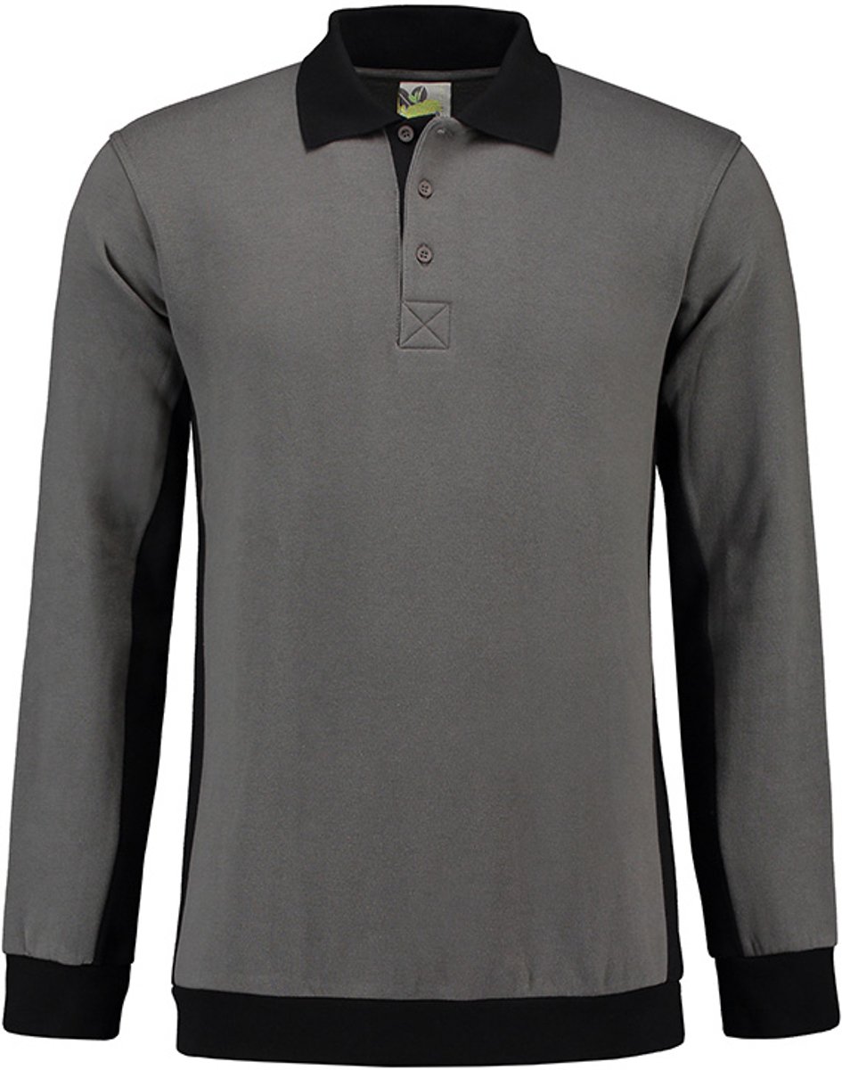 Lemon & Soda contrast workwear polosweater in de kleur pearl grey met zwart in de maat 3XL