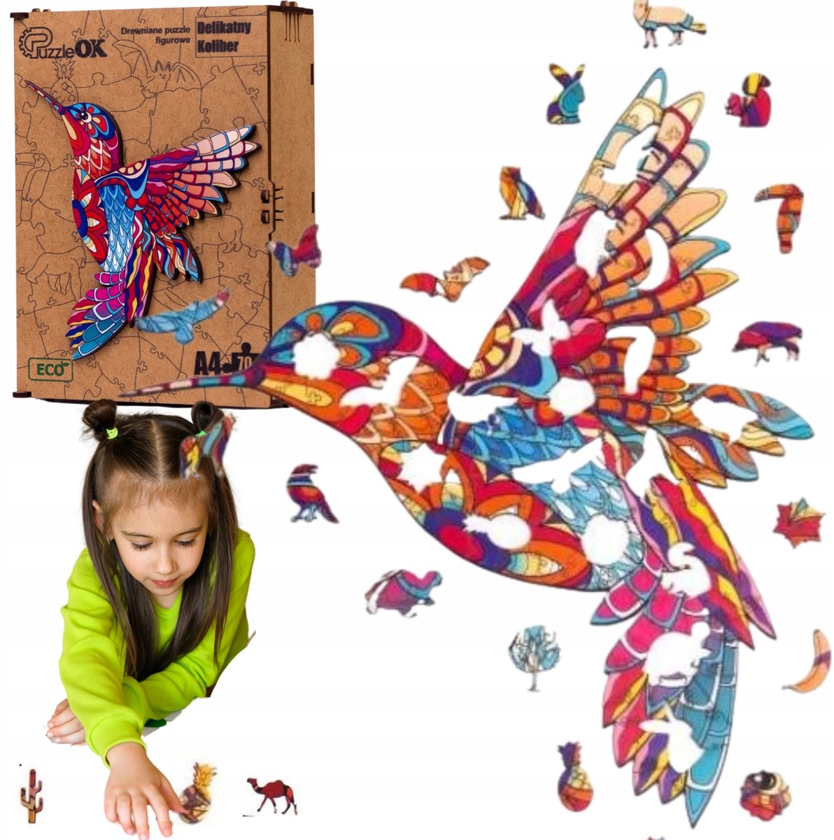 Houten Puzzel Kolibrie - Educatief 3D Puzzelspel voor Kinderen