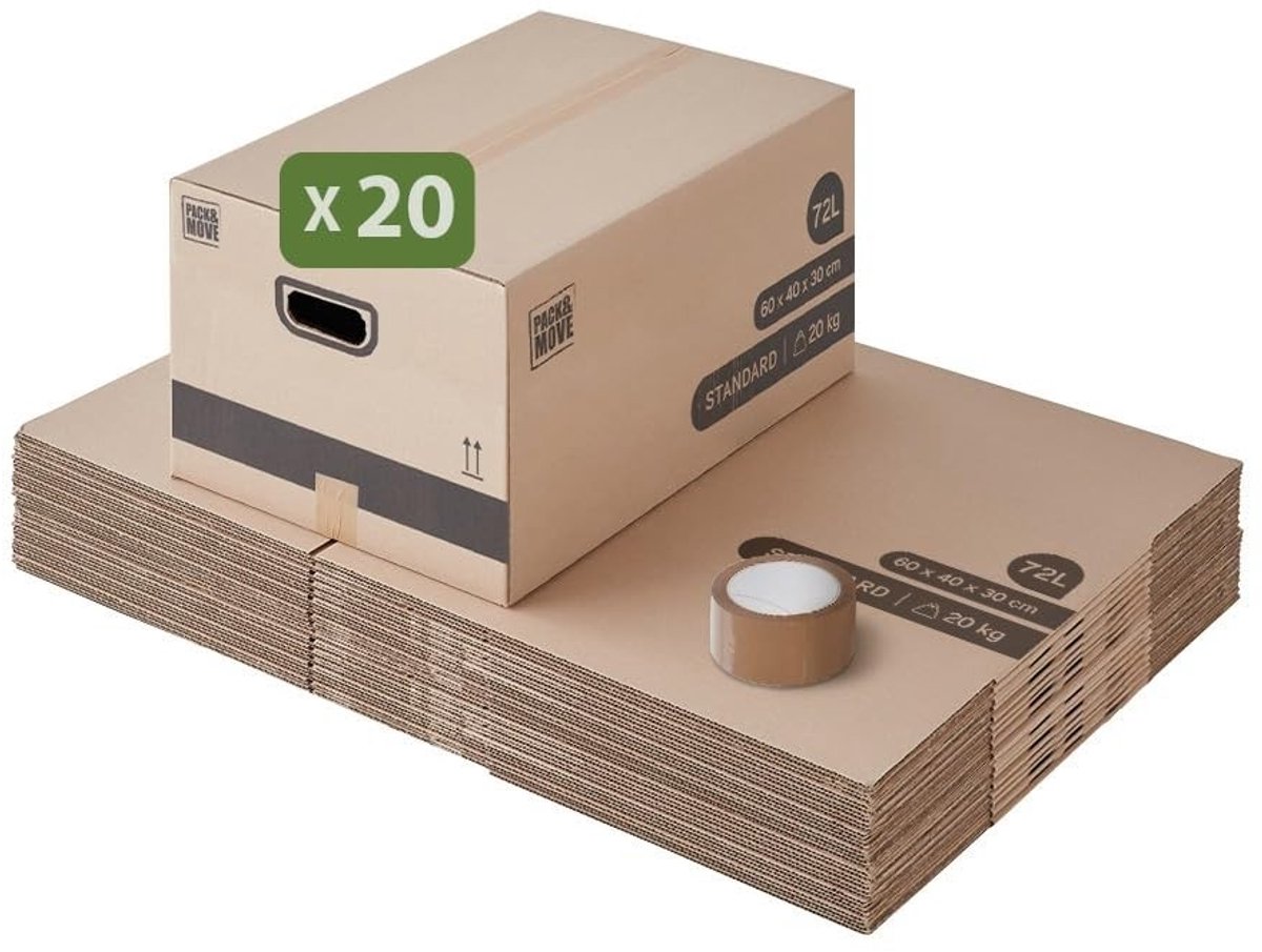 Elzusha - Verhuisdozen 72L - Set van 20 Stuks - 60x40x30 cm