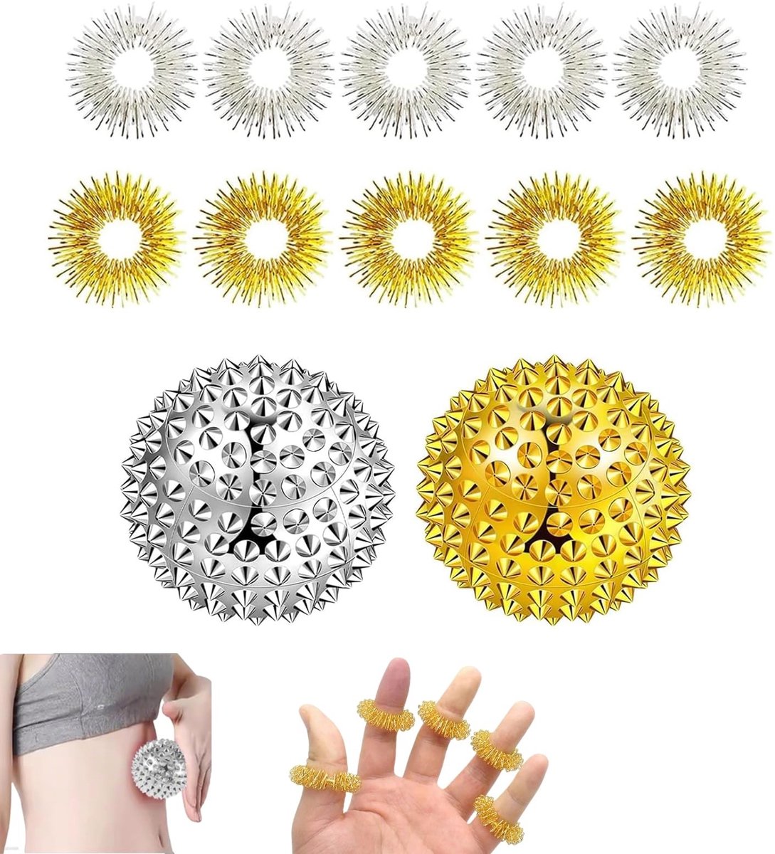 SolidKeus - Massageballen Set met 2 Stuks en 10 Acupressure Ringen