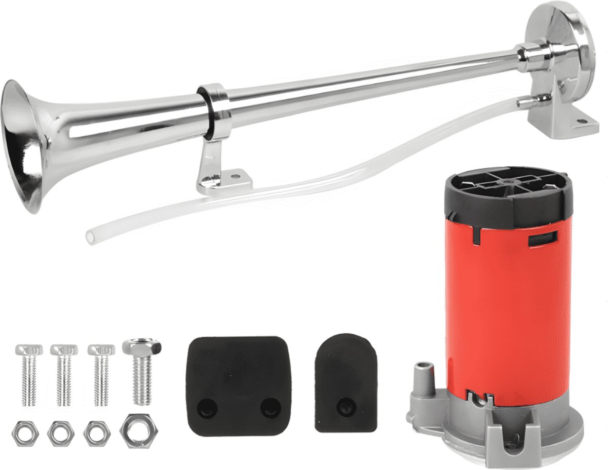 Luchthoorn - 150 dB - Met Compressor - 12V Enkelbuis Luchthoorn - Scheepshoorn - Hoorn - Sirene - Geschikt voor Scheepshoorns, Auto's en Vrachtwagens - Rood