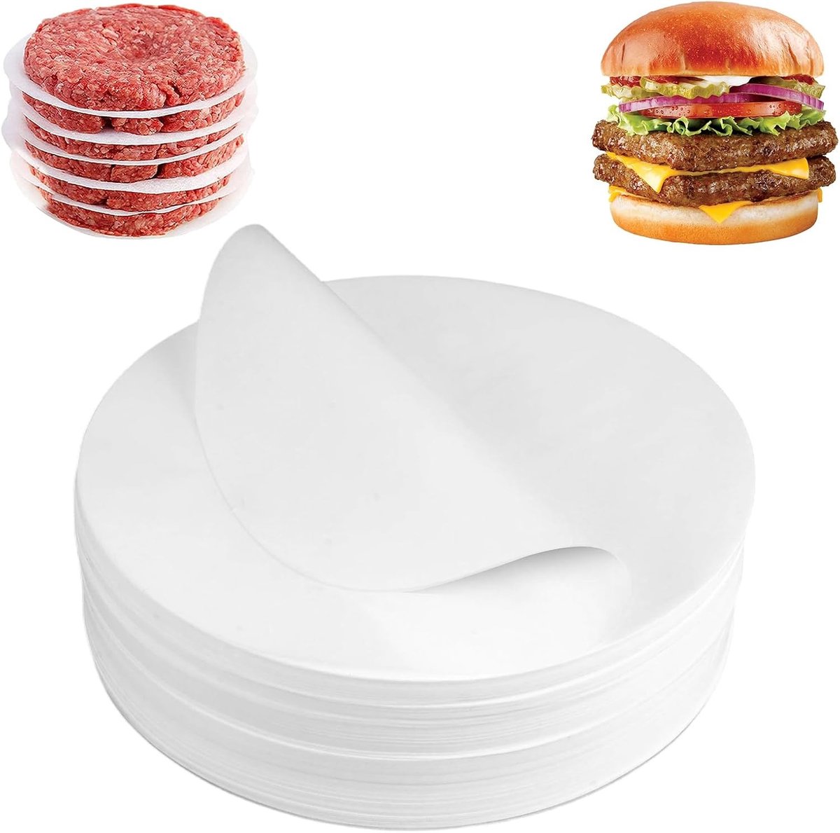 1000 Stuks Antiaanbak Burgerpapier van 14 cm Diameter voor Hamburgers, Cheeseburgers en Patties, Ideaal voor Bakken en Grillen
