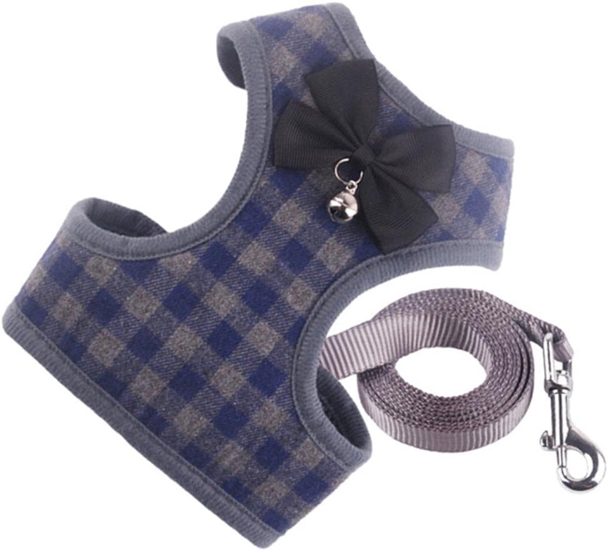 Harness Small Dog Harness And Leash Set Pet Cat Vest With Bow Mesh Padding, Suitable For Small Puppies And Chihuahuas-Blue,L