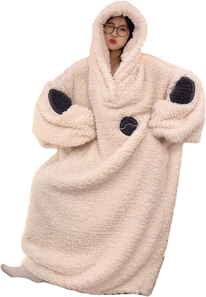 Damespyjama van fleece, extra grote capuchondeken, draagbare grote fleecedeken met capuchon, superzacht, warm en comfortabel