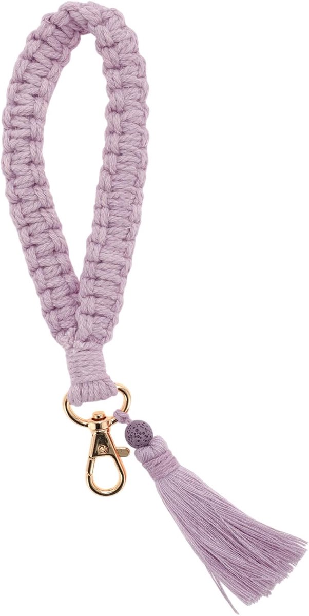 Gevlochten sleutelhanger, Boheemse sleutelhanger, polssleutelhanger, exclusieve sleutelhanger met kwast voor vrouwen, paars, Paars.