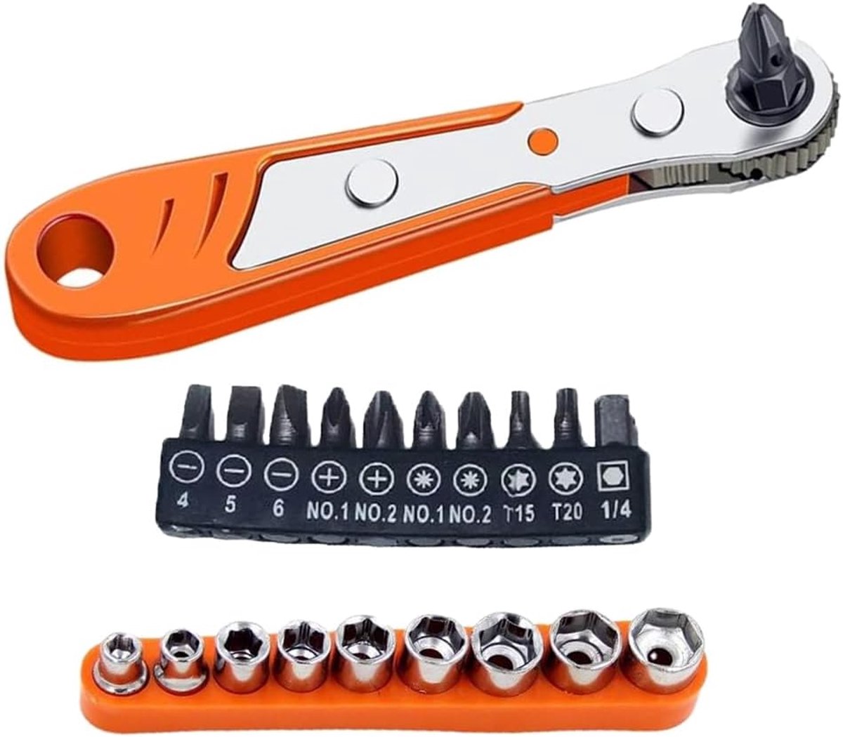 Set van 3 mini-ratelsleutels, haakse Phillips 36 tanden magnetische schroevendraaier voor moeilijk bereikbare ruimtes, met 1/4 inch aandrijving hoog koppel offset omkeerbare offset