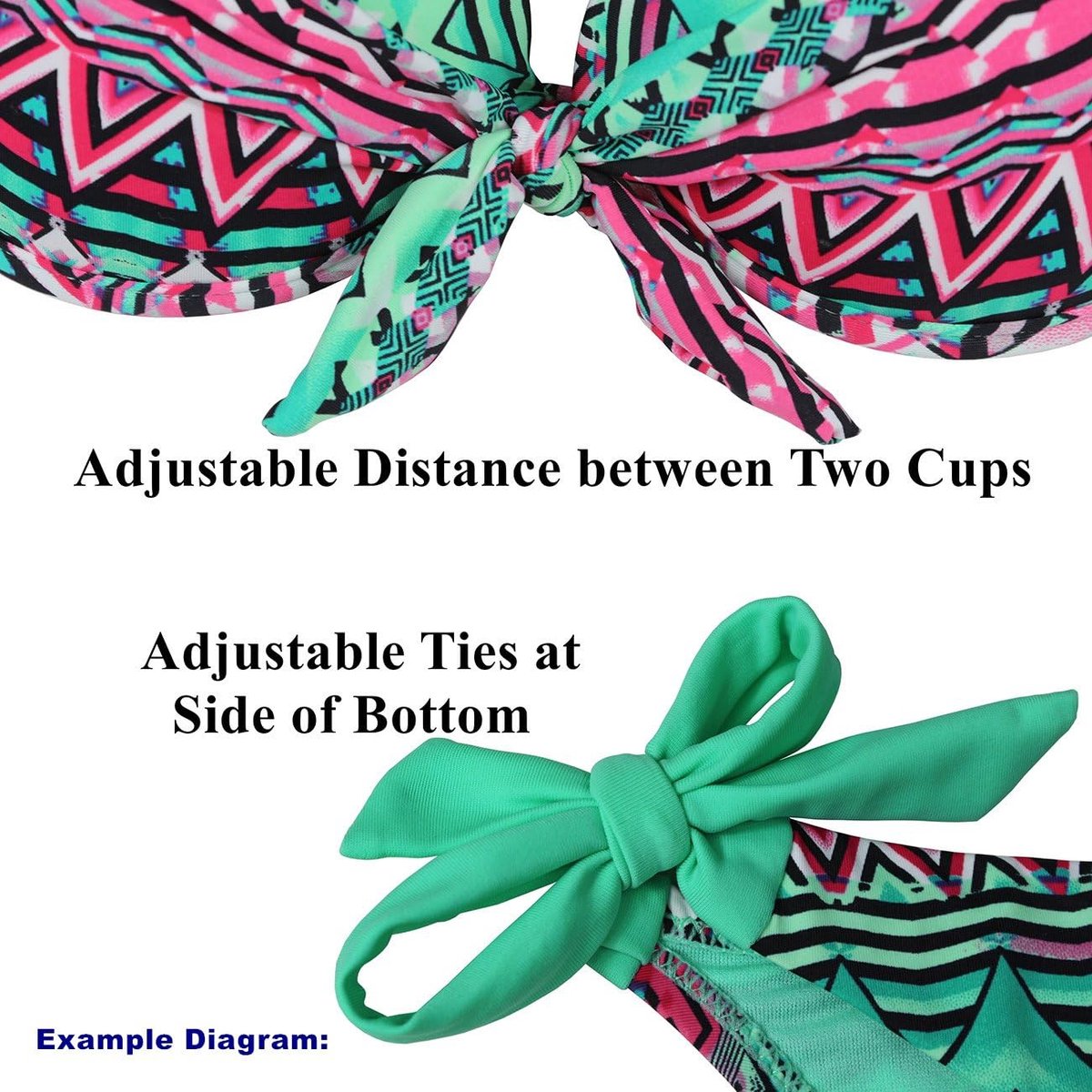 Zijgebonden bikiniset afneembare badmode push-up bikinitop met nekdrager