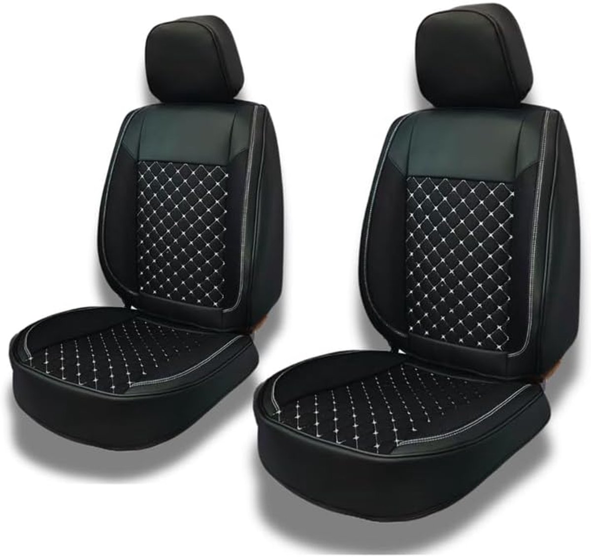 Compatibel met Volvo V40 Typ M 2012-2019 in pasvorm- 13-delige Set | Kunstleer | Zwart met witte naad | Voor- en Achterstoelen - CLS101