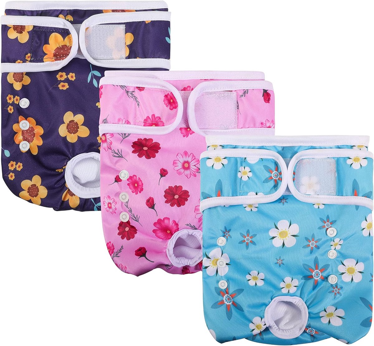 Loopheidsbroek voor teven, 3 stuks, M, zeer absorberend, maandverband, hondenluiers voor honden, in grootte verstelbaar, schattige bloemen