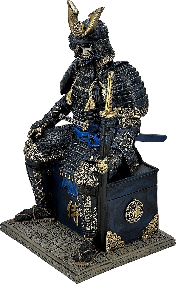 Oude samurai ondode krijger hars standbeeld ornament beeldje ambacht voor thuis woonkamer veranda decoratie kantoor bureau bureau tafel arrangement cadeau (blauwe glod)