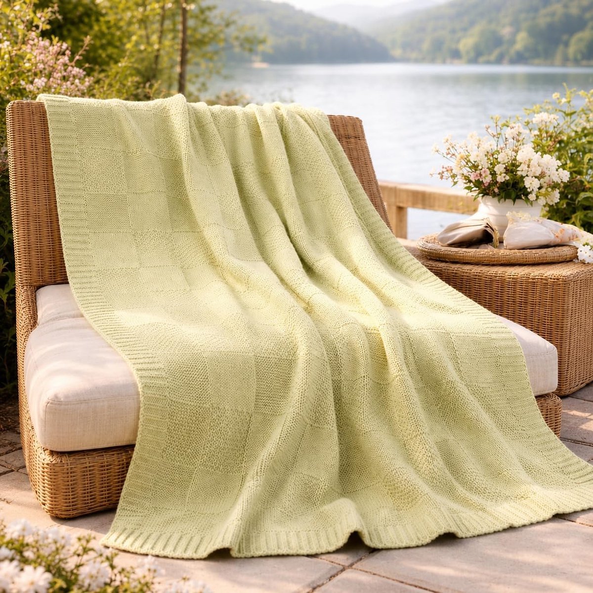Home Woondeken 130 x 160 cm, lichte en zachte deken, ideaal voor bank en stoel, elegante stijl, lente en zomer, Bosaloni Home (saliegroen)