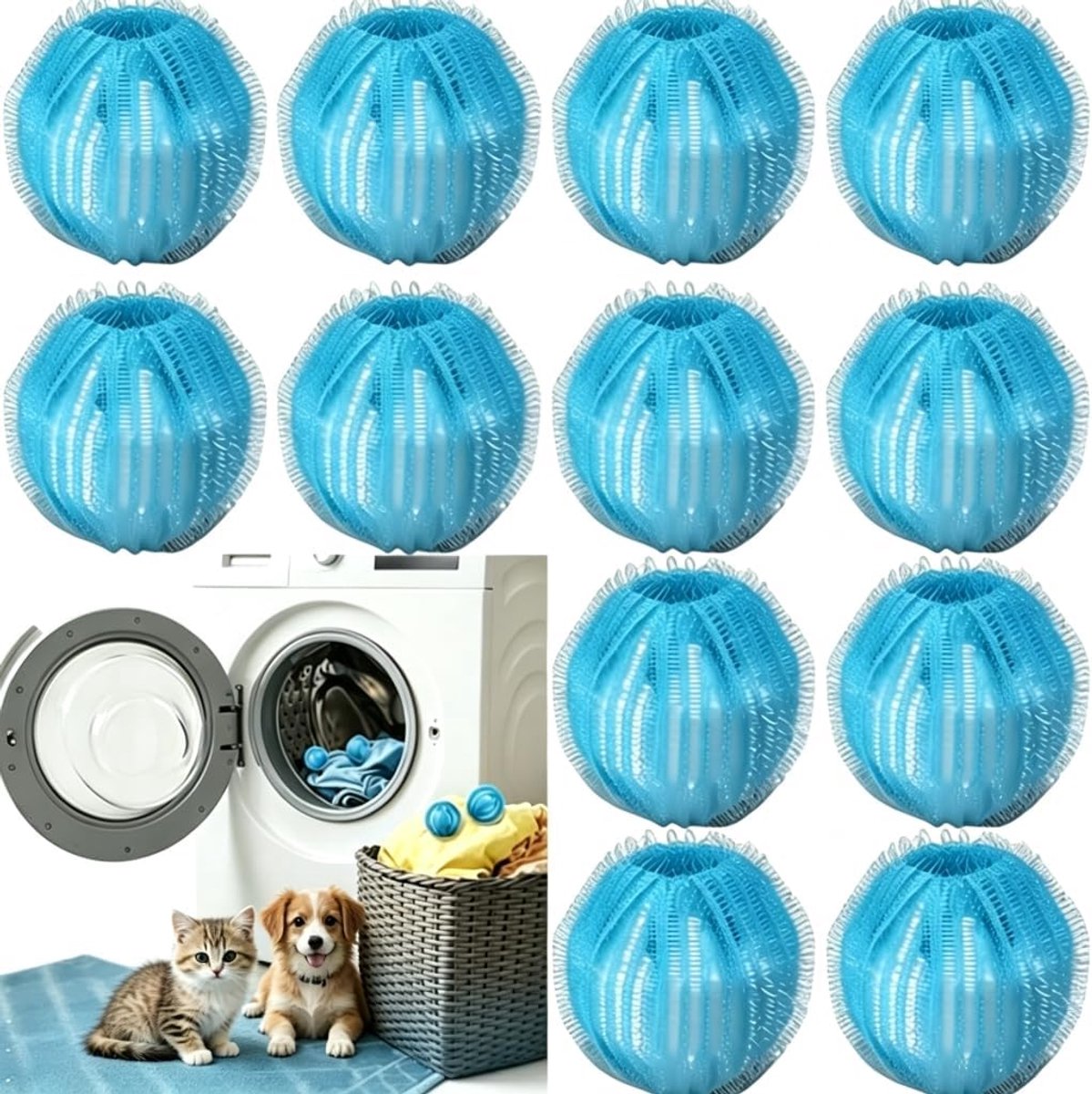 Haarvanger voor wasmachine, ballen voor wasmachine, ballen voor droger, verwijdert haren van huisdieren, katten, honden van kleding en wasgoed, vermindert klitten, 12 stuks