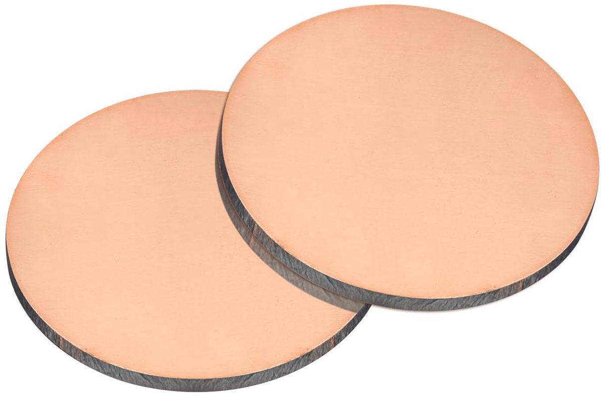 Zuiver koperplaat, 2 stuks 5 x 0,2 cm, 10 gauge T2, ronde plaat van verkoperd metaal voor handwerk, elektrische reparaties