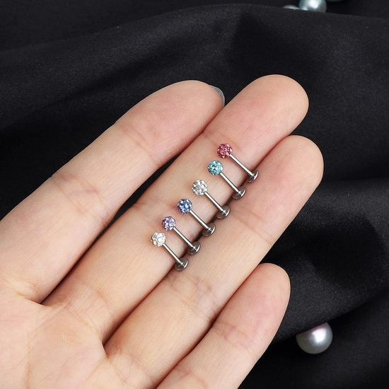 Medusa Monroe, lippiercing, 16 G, hoefijzer, tragus, S-vorm, spiraal oorbellen, 8 mm, roestvrij staal, helix-conch, piercing-set voor dames en heren, Zirkonia — afbeelding 3