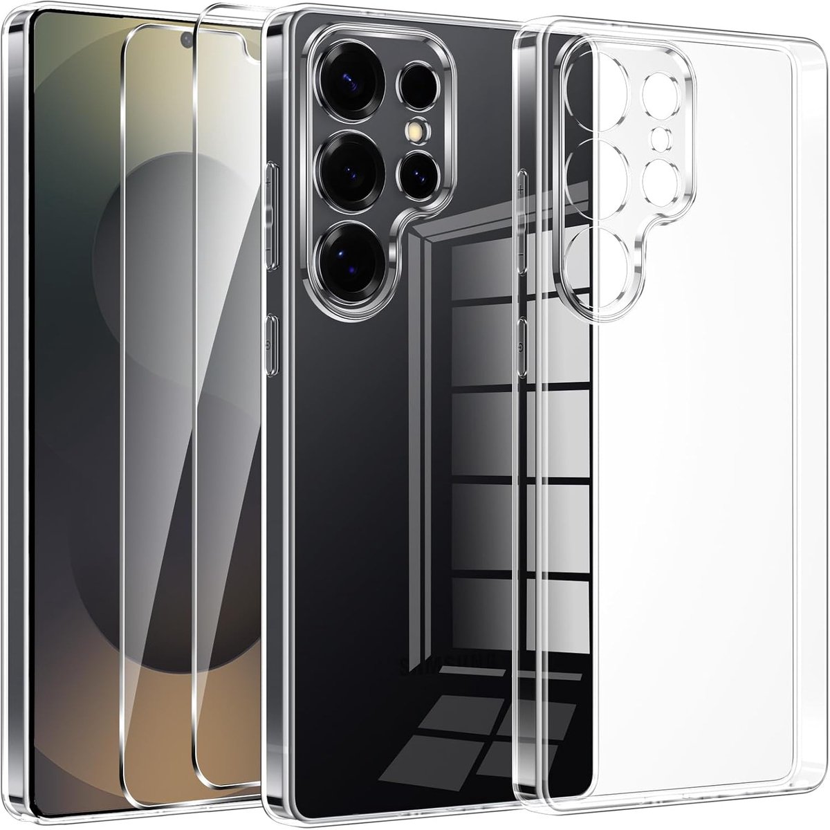 Beschermhoes voor Samsung Galaxy S25 Ultra 5G met displaybeschermfolie van gehard glas, transparant, siliconen, dun, zacht, schokbestendig, beschermhoes voor Samsung S25 Ultra, krasbestendig,