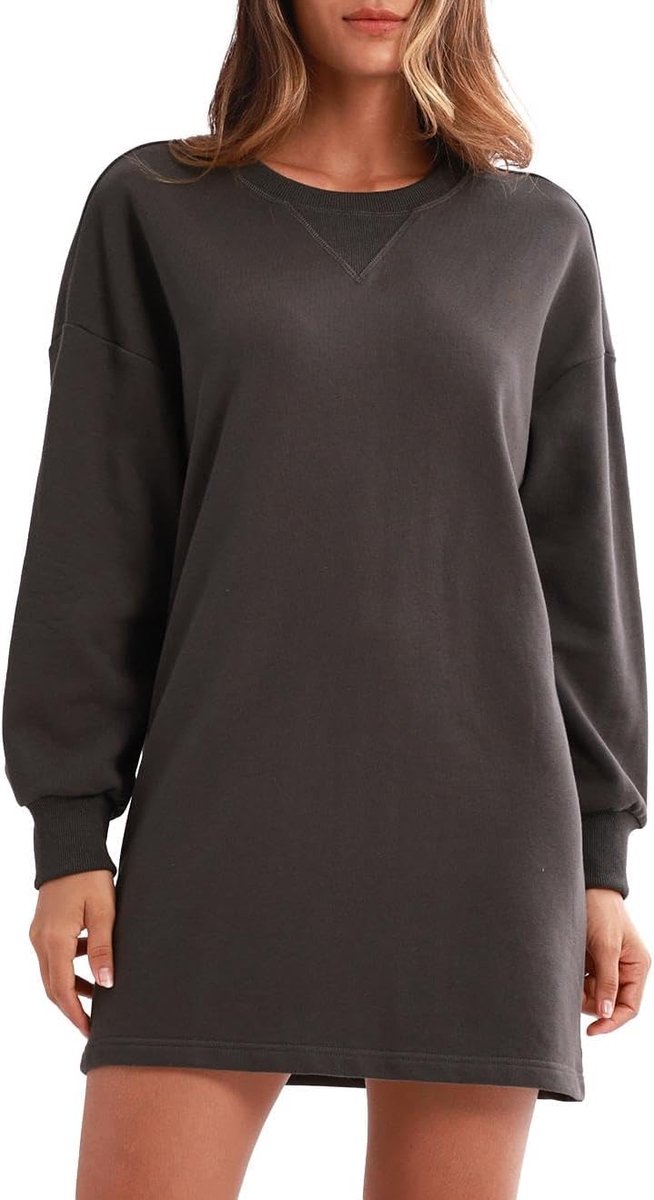 Sweatjurk voor dames, lange mouwen, lange mouwen, oversized, basic, sweashirt, tuniek, shirt, jurk, ronde hals, mini-jurk, herfst, winter