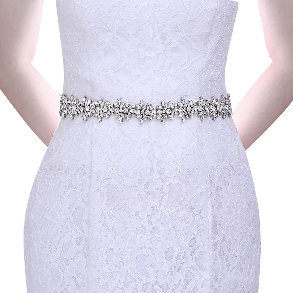 Bruidssjerp satijn bruiloft riem diamanten bruids riem kristal voor feest bruidsmeisjesjurken, wit, One Size (Fabrikant maat:ONESIZE)