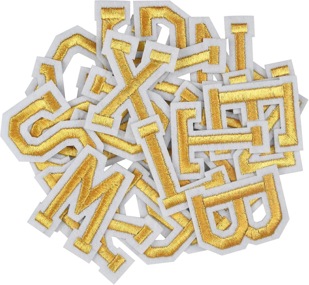 52 stuks letters om op te strijken, alfabet A-Z, letters om op te naaien, goudkleurig, geborduurde letters om op te naaien of op te strijken, voor kleding, tassen, hoeden, schoenen