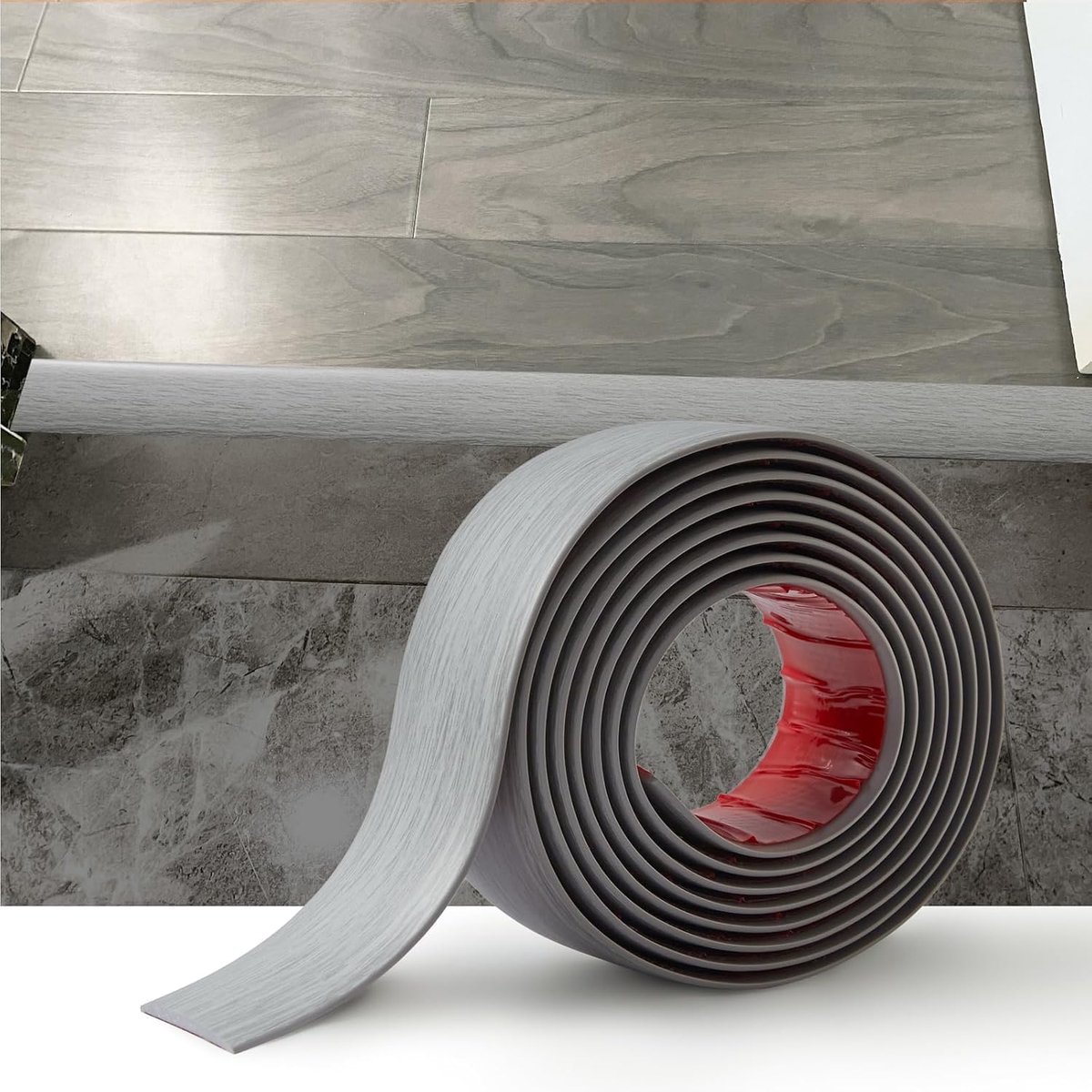 Drempel Overgangsstrip,Deur StripThreshold Bars,Zelfklevende PVC Vinyl Flooring Edge Trim,Vloer verbindende Strip,Tegel naar laminaat overgangsstrip,Lichtgrijze Houtnerf(4cm,4M)