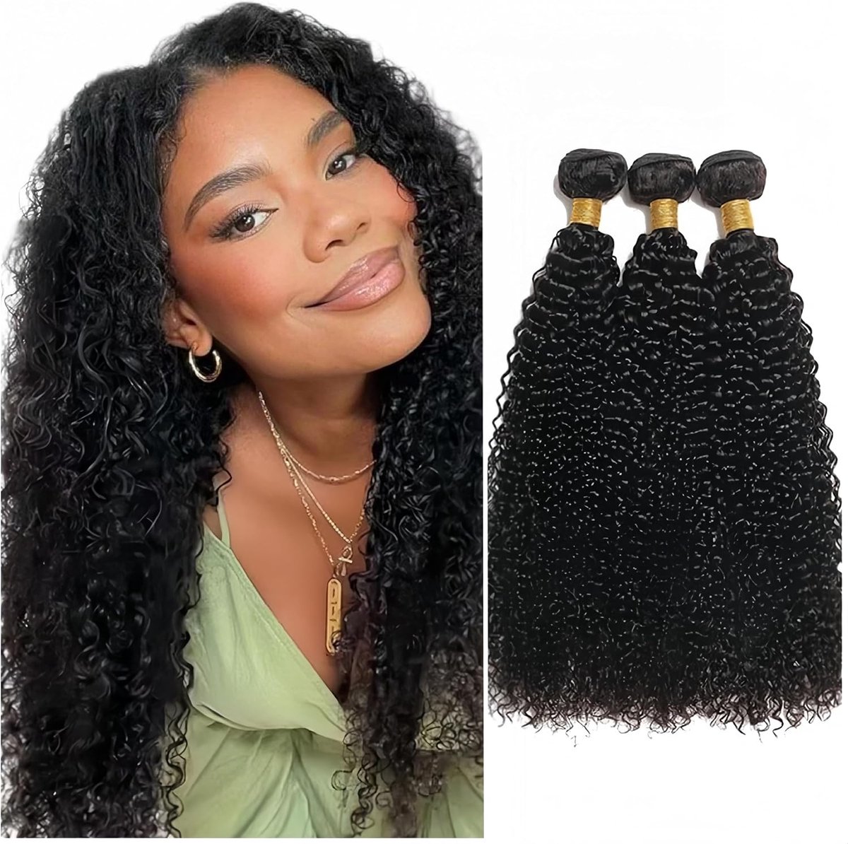 Curly Bundles Natural Human Hair 18 20 22 Inch Human Hair Bundle 100% Unprocessed Braziliaans Maagdelijk Haar Strengen 3 Bundels 210g Weave Extensions Natuurlijk Zwart