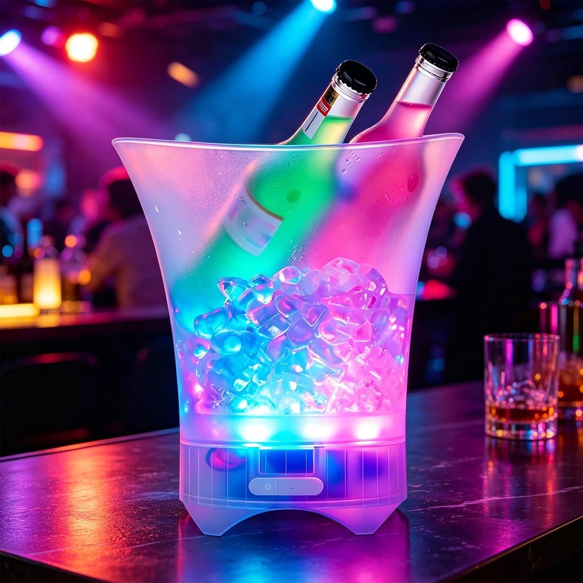 Led-ijsemmer met muziek, 5 liter, meerkleurige led-champagnemmer, champagnekoeler, ijsemmer met meerdere kleurverloop, kleur instelbaar, bluetooth-connectiviteit voor festival, feest