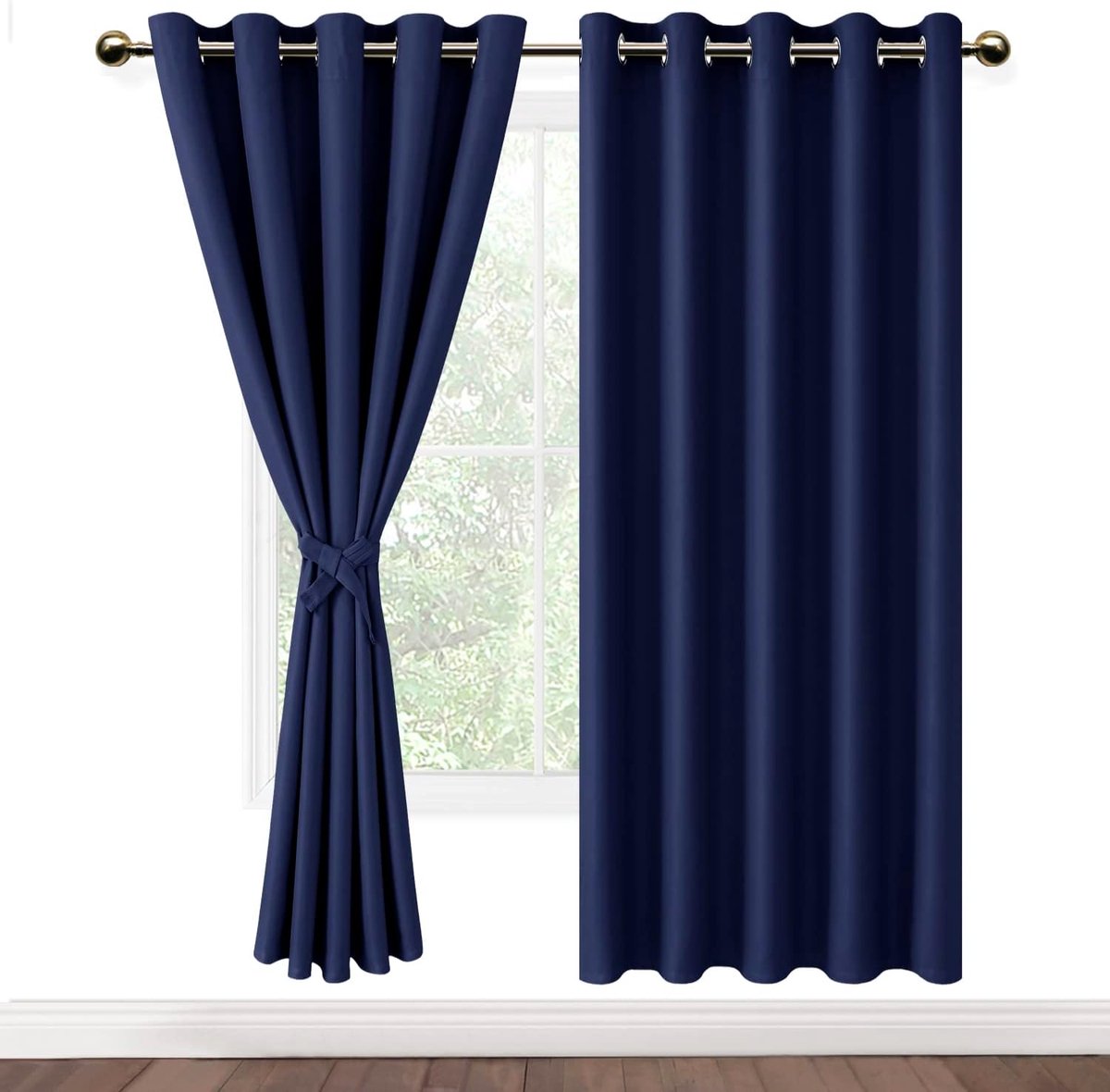 Verduisteringsgordijnen met Oogjes, Ondoorzichtige Gordijnen, Set van 2 Warmtewerend Stof voor Slaapkamer Kant en Klaar, 167x183 cm (B x H), Marineblauw