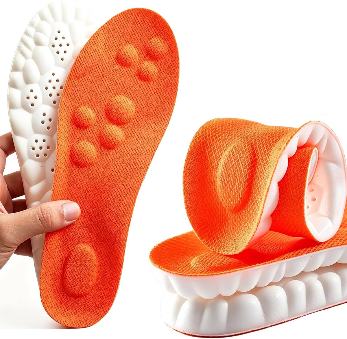 Inlegzolen met boogondersteuning voor dames en heren, comfortabele massage inlegzolen vervangende schoeninzetstukken voor trainers, sneakers, werklaarzen, ademend(40.5/41EU, oranje)