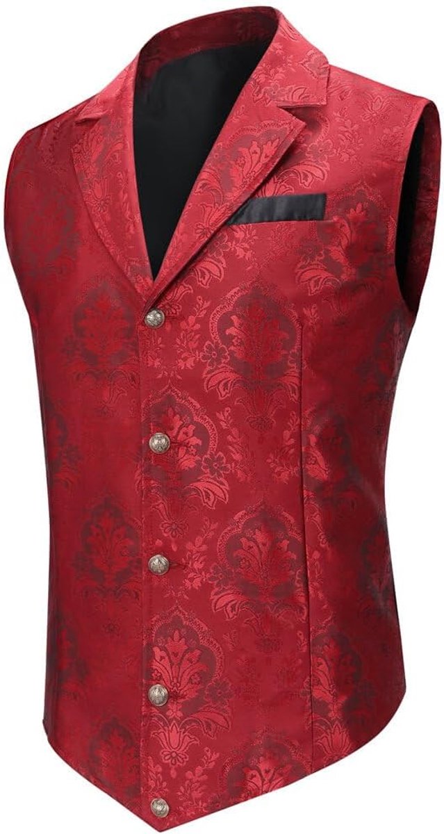 Heren Paisley Vest Steampunk Gothic Vest Enkele Breasted Bruiloft Party Revers Vest Pak
