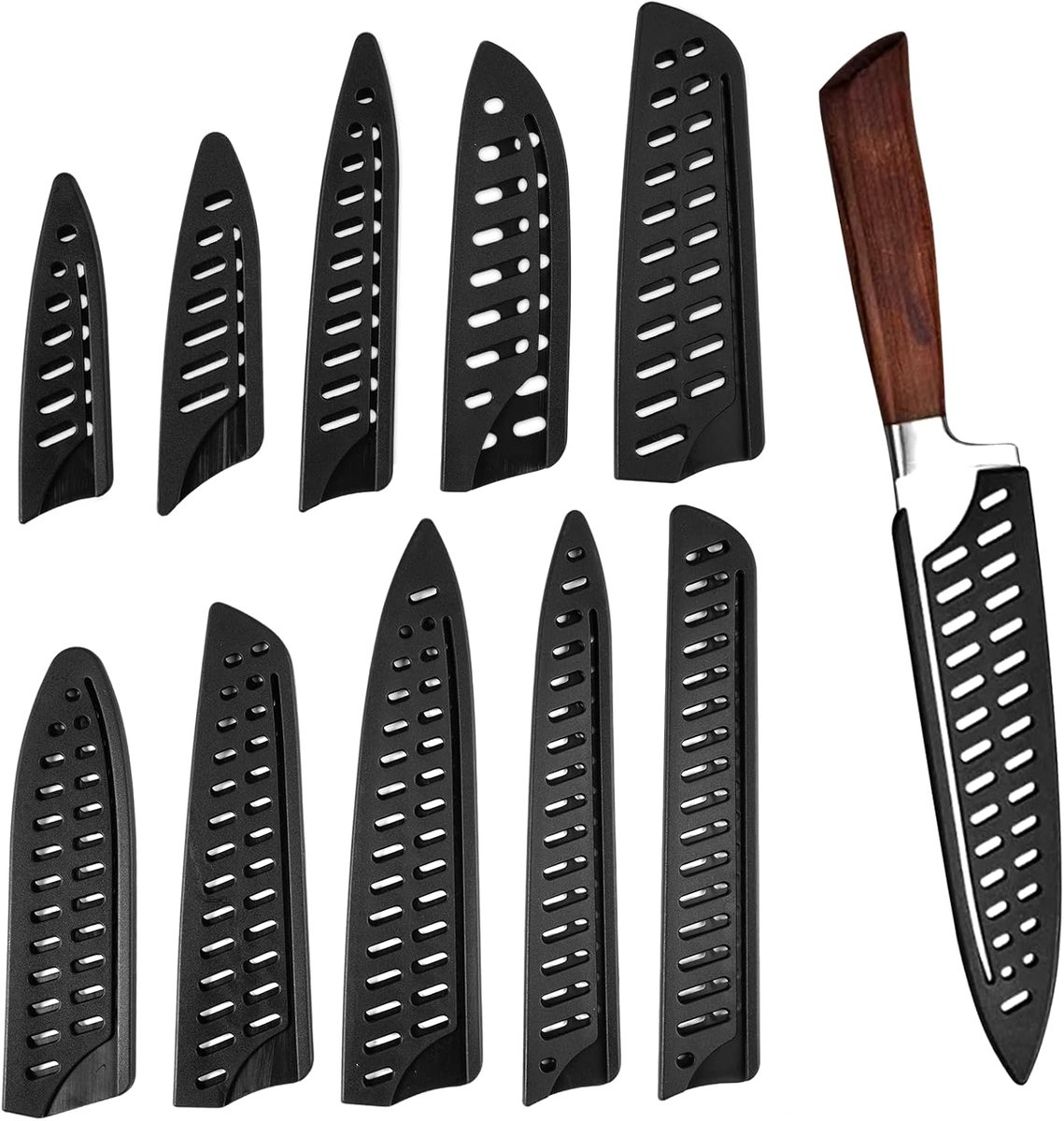 10 stuks mesbescherming, 10 maten lemmetbescherming | universele kunststof messenbeschermhoes, geperforeerd design, drooghouden, keukenmessen, beschermhoes