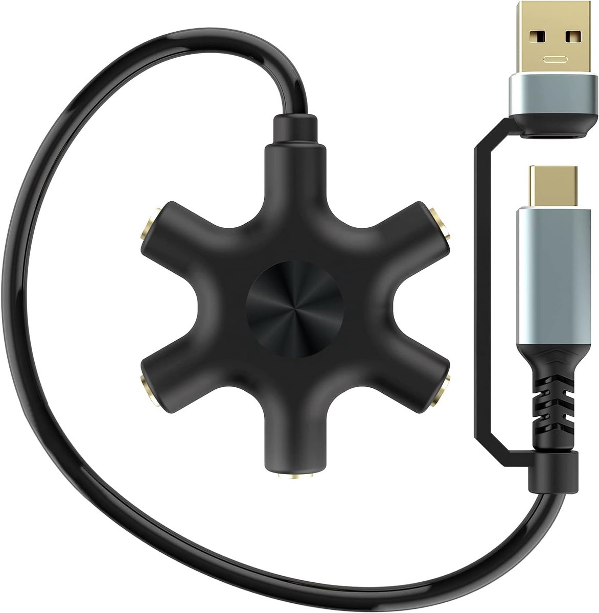 A/C naar hoofdtelefoon, splitter, 5-jack 3,5 mm audio hoofdtelefoon splitter stereo audio headset, audio oortelefoon stekker 5-weg 1 stekker naar 4 vrouwelijke splitter met 3,5 mm stereo kabel