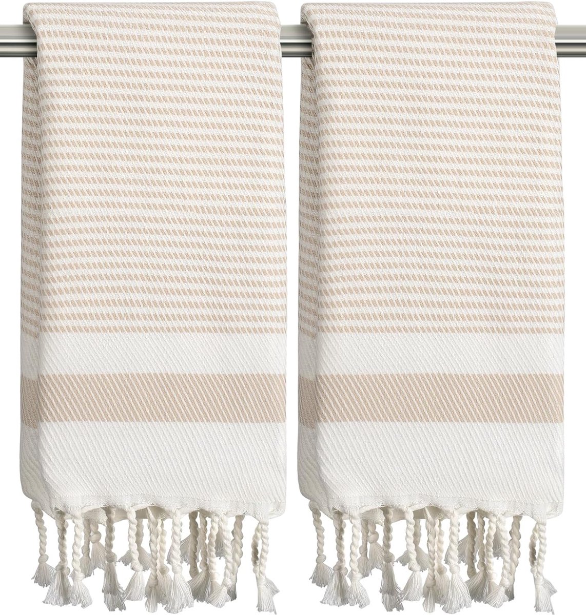 Handdoeken voor badkamer - Set van 2 Turkse handdoeken set, dunne decoratieve theedoek, 50 x 40 inch keukendoek met kwastje (beige)
